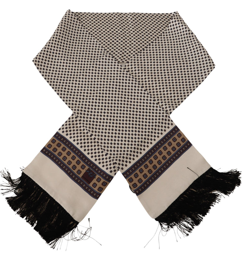 Beige Patterned 100% Silk Wrap Shawl Scarf