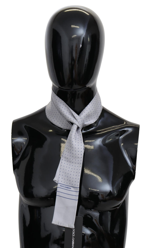 Gray Dotted Skinny Neck Wrap Fringe Silk Scarf