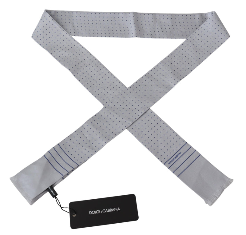 Gray Dotted Skinny Neck Wrap Fringe Silk Scarf