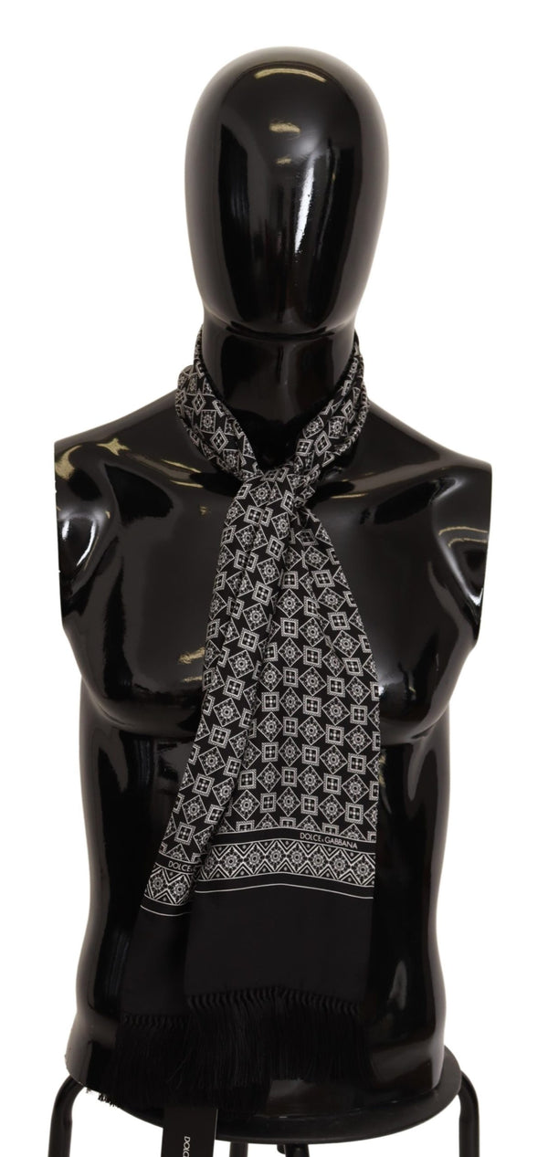 Black White Baroque Silk Neck Shawl Scarf