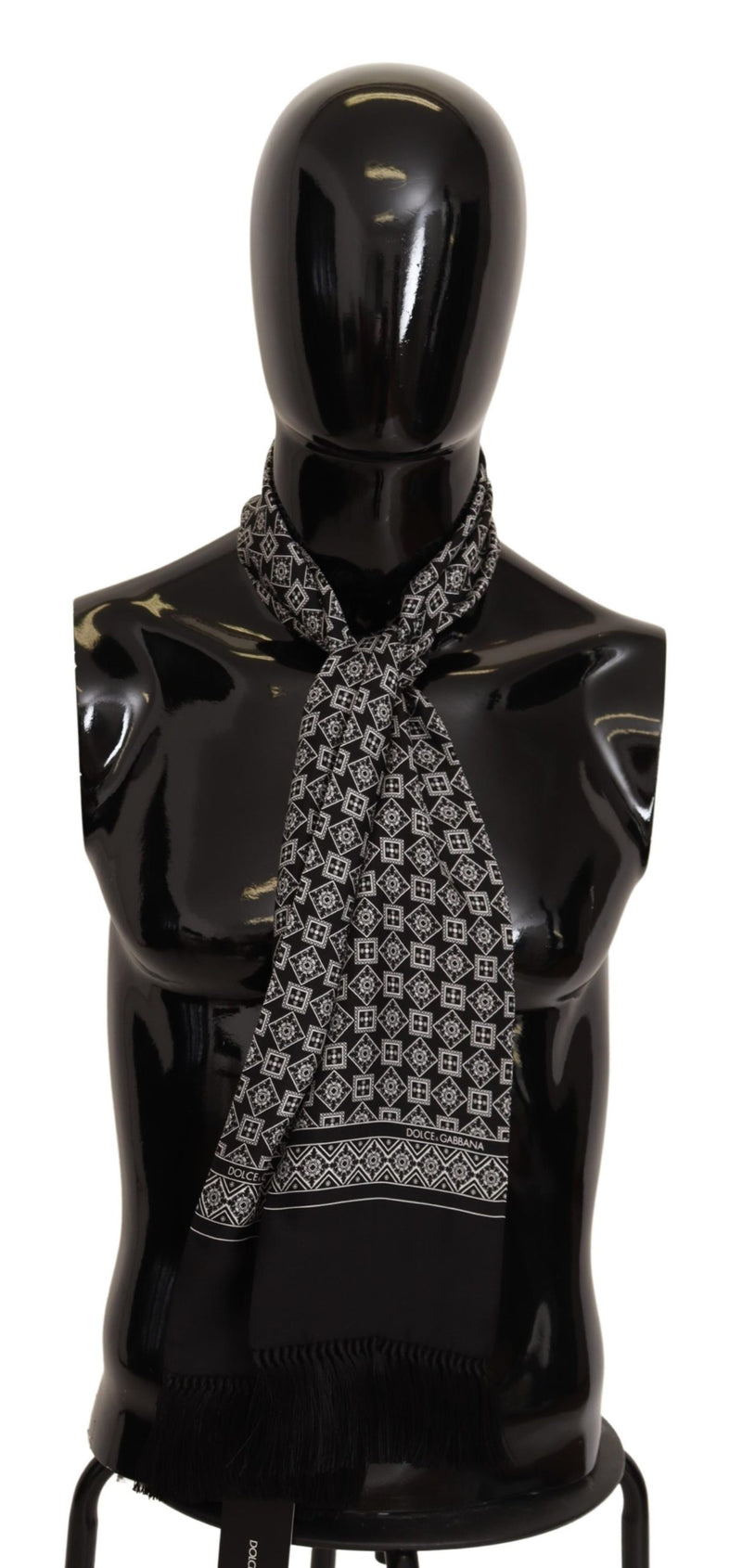 Black White Baroque Silk Neck Shawl Scarf