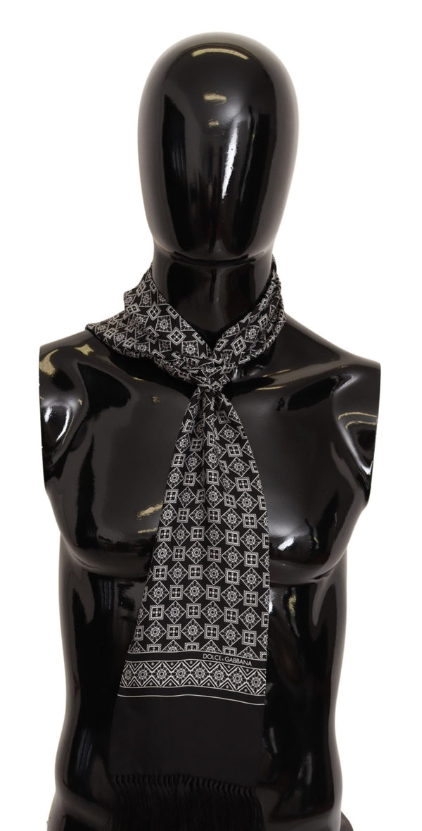 Black White Baroque Silk Neck Shawl Scarf