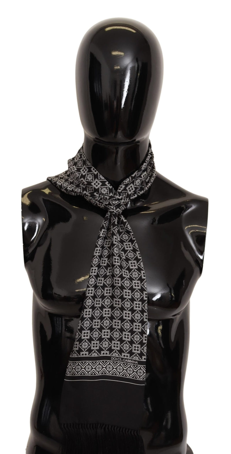 Black White Baroque Silk Neck Shawl Scarf