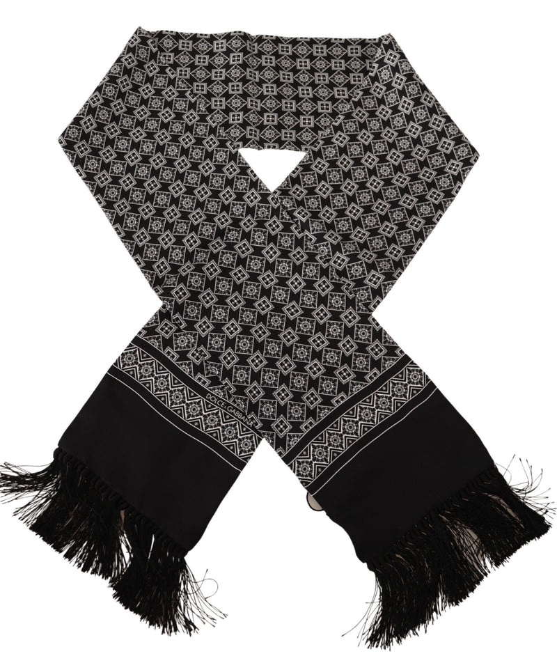 Black White Baroque Silk Neck Shawl Scarf
