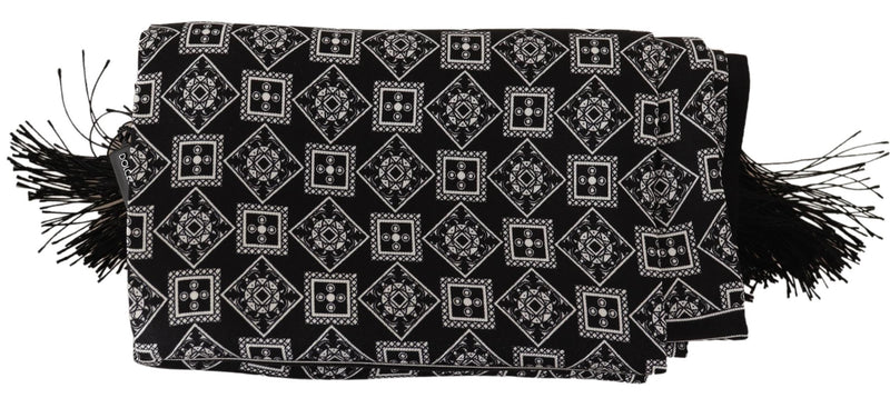 Black White Baroque Silk Neck Shawl Scarf