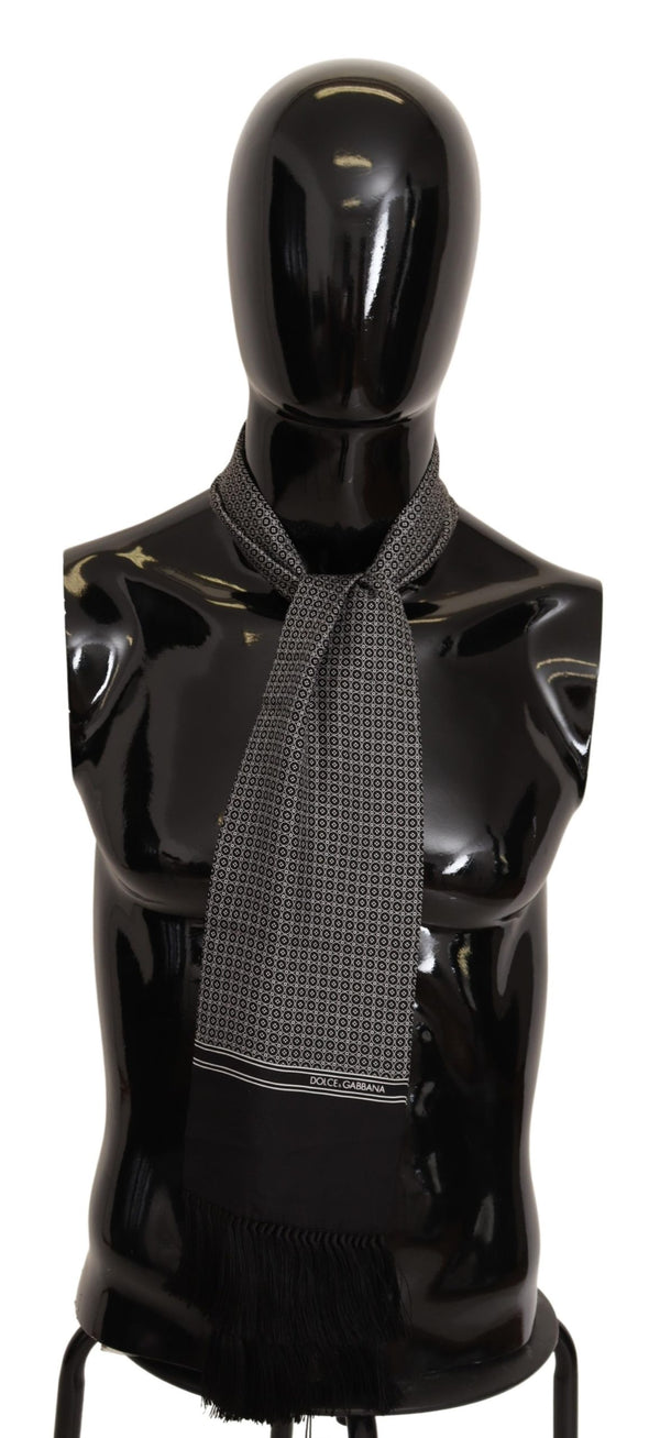 Black White Patterned Silk Wrap Shawl Scarf