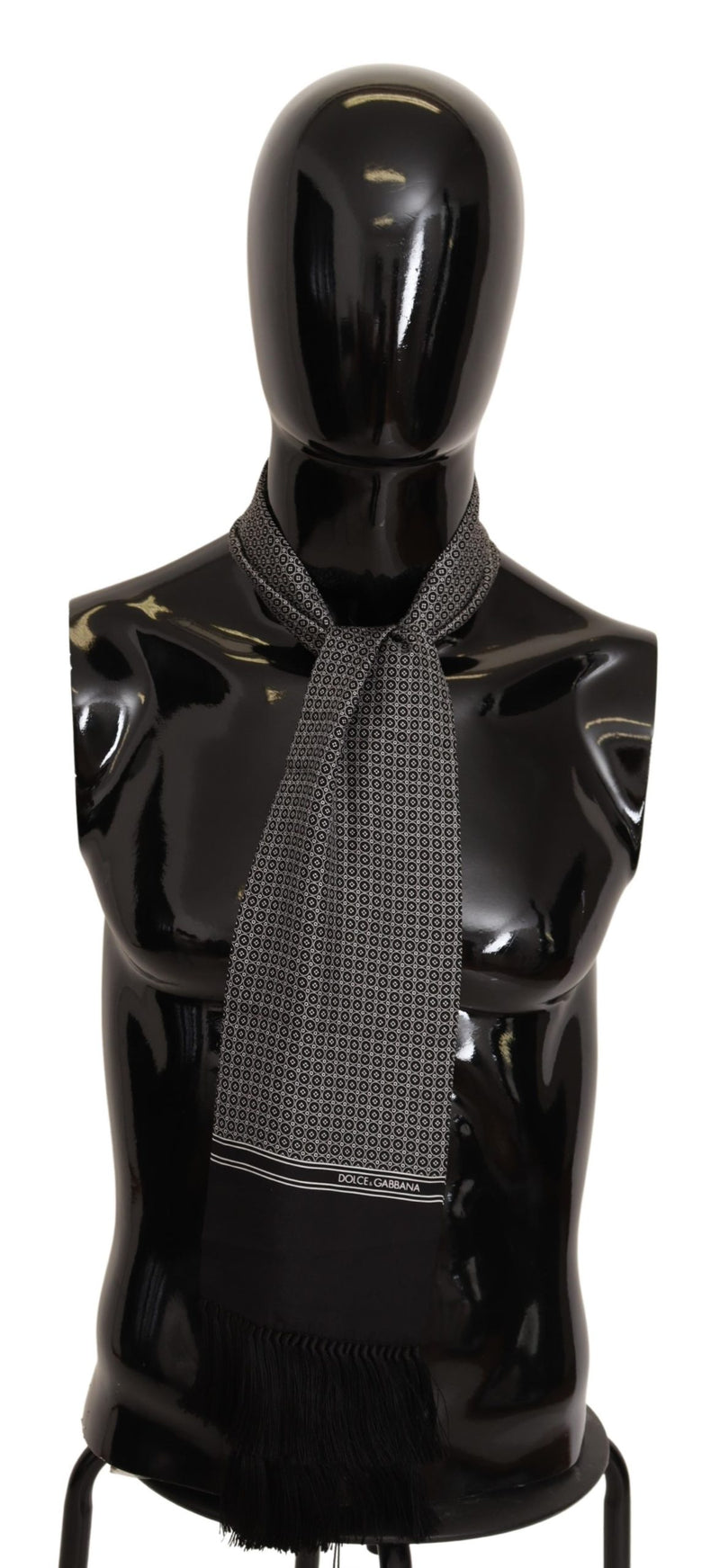 Black White Patterned Silk Wrap Shawl Scarf