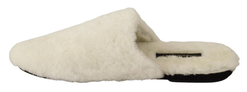 White Suede Faux Fur Flats Slides Slipper Shoes