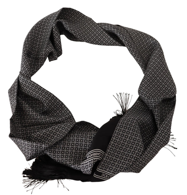 Black White Patterned Silk Wrap Shawl Scarf