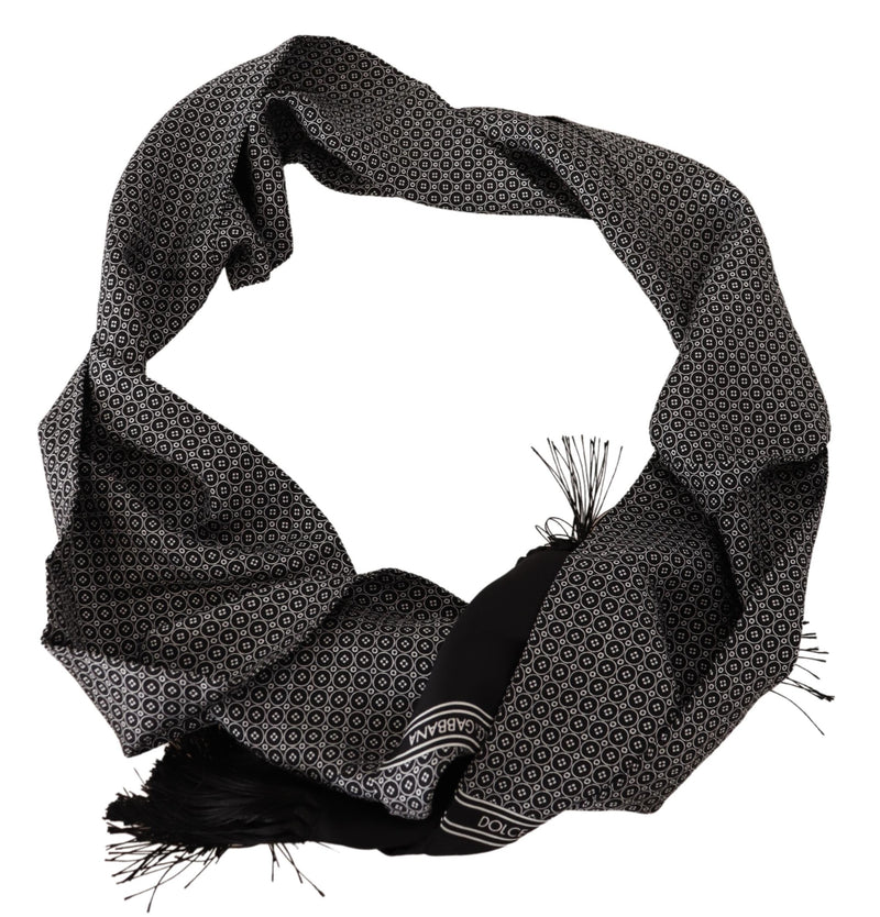 Black White Patterned Silk Wrap Shawl Scarf