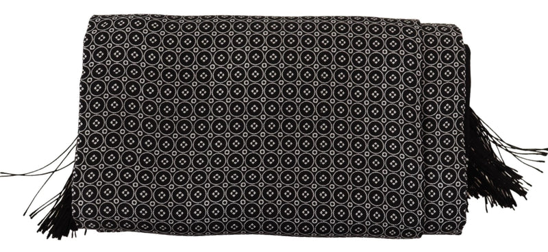 Black White Patterned Silk Wrap Shawl Scarf