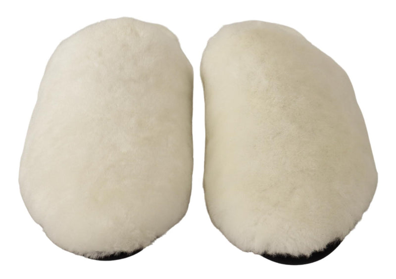 White Suede Faux Fur Flats Slides Slipper Shoes
