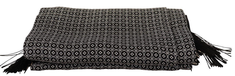 Black White Patterned Silk Wrap Shawl Scarf