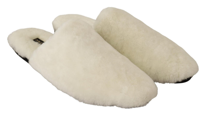 White Suede Faux Fur Flats Slides Slipper Shoes