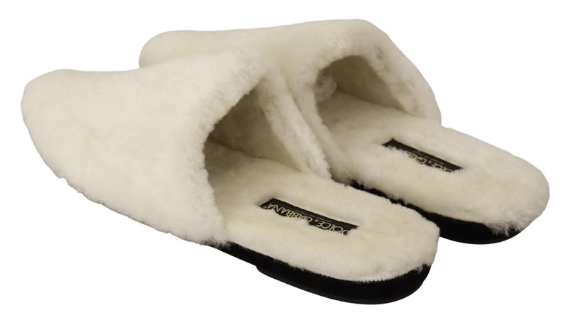 White Suede Faux Fur Flats Slides Slipper Shoes