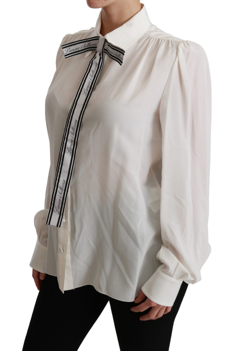 White Long Sleeve Shirt Blouse Silk Top