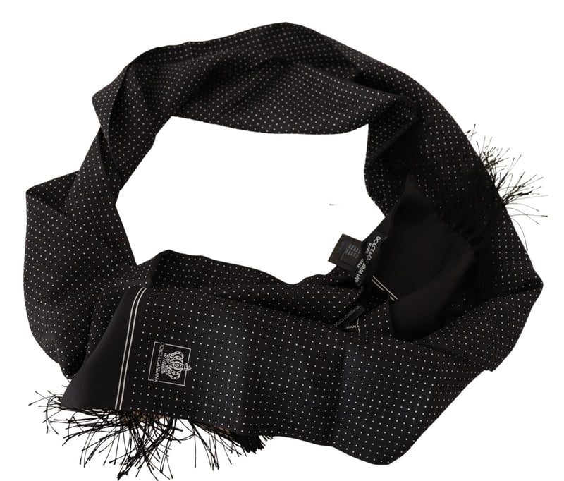 Black Dotted Print Silk Shawl Fringe Scarf