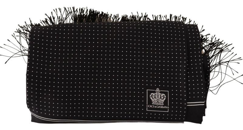 Black Dotted Print Silk Shawl Fringe Scarf