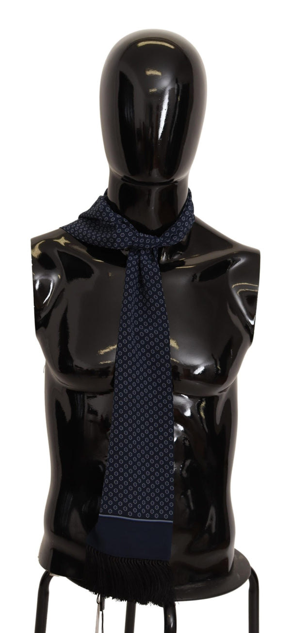 Blue Patterned 100% Silk Wrap Shawl Scarf