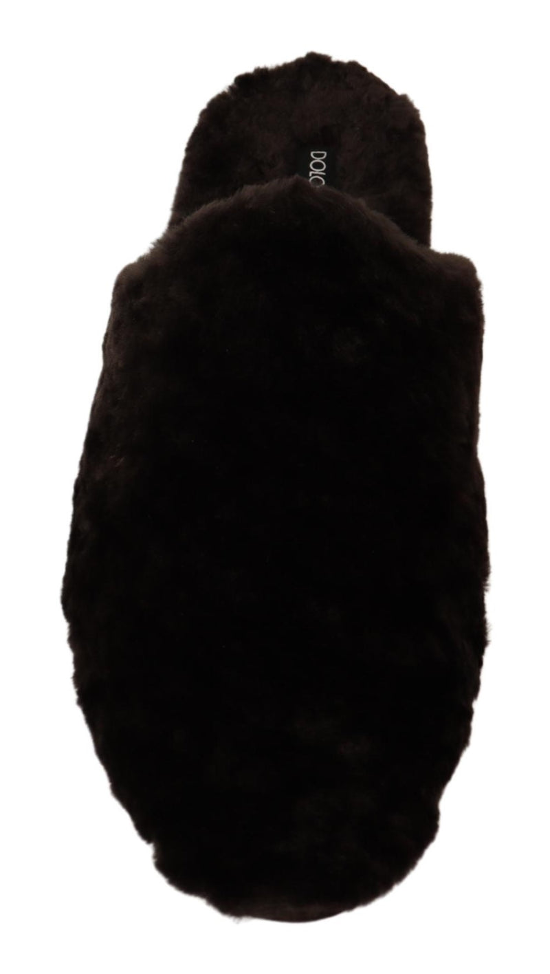 Black Suede Faux Fur Flats Slides Slipper Shoes