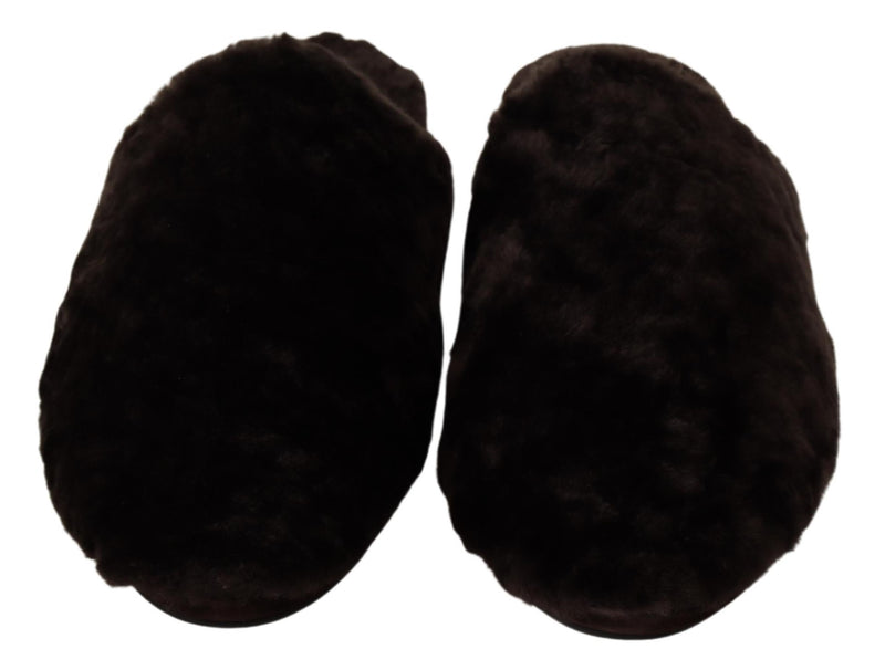 Black Suede Faux Fur Flats Slides Slipper Shoes