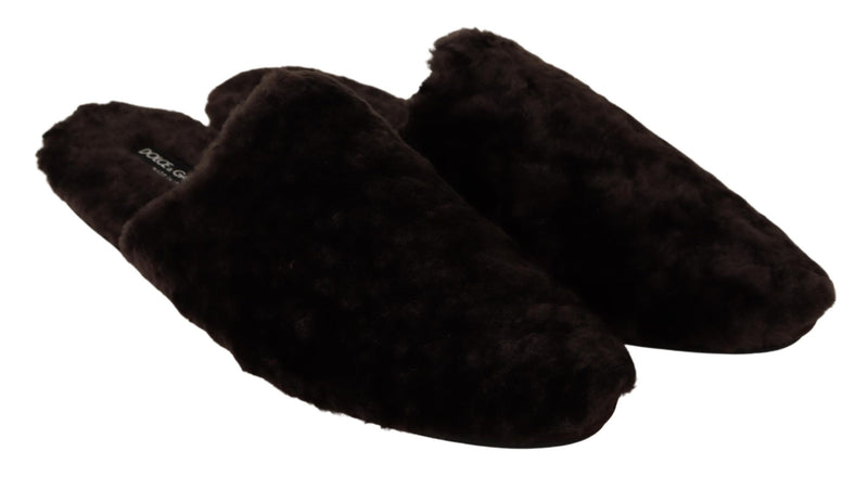 Black Suede Faux Fur Flats Slides Slipper Shoes
