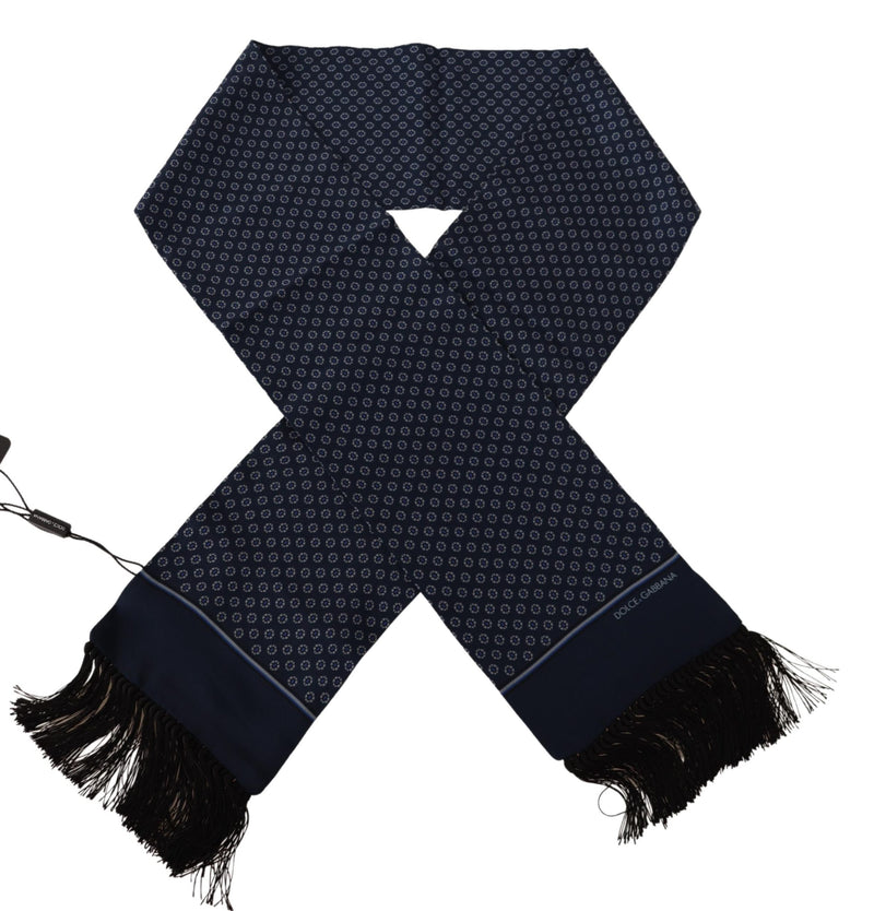 Blue Patterned 100% Silk Wrap Shawl Scarf