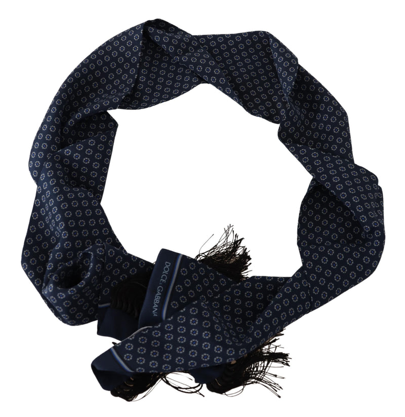 Blue Patterned 100% Silk Wrap Shawl Scarf