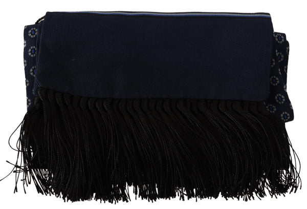 Blue Patterned 100% Silk Wrap Shawl Scarf