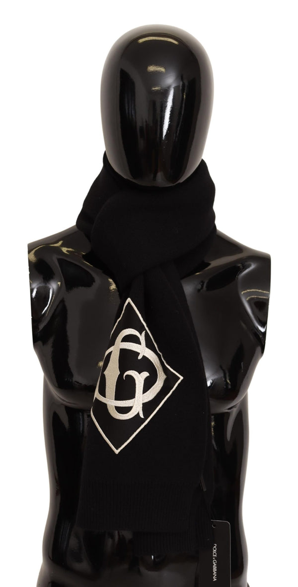 Black Wool Knit DG Logo Shawl Wrap Scarf