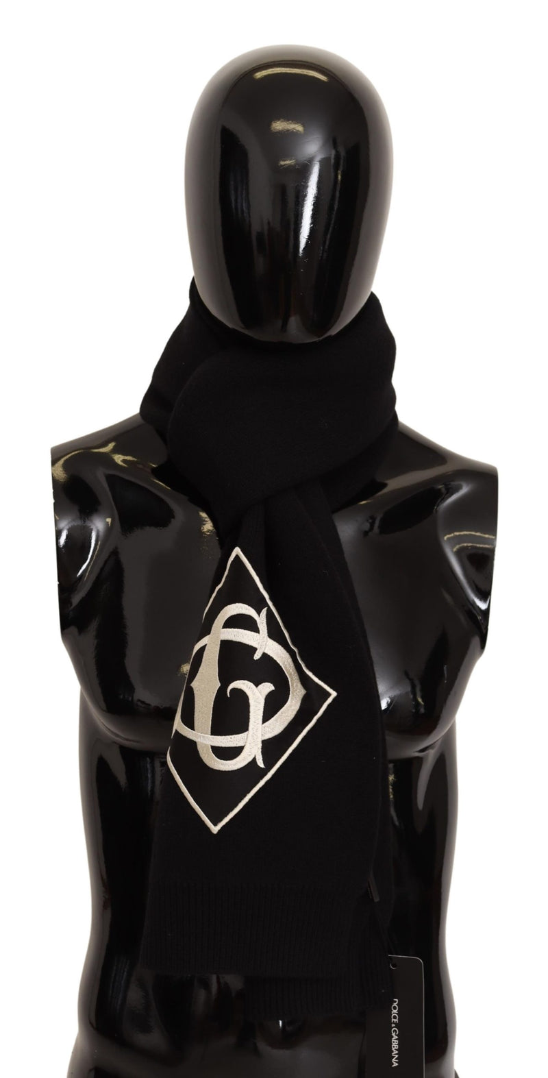 Black Wool Knit DG Logo Shawl Wrap Scarf