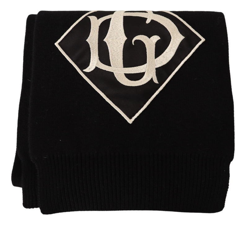 Black Wool Knit DG Logo Shawl Wrap Scarf