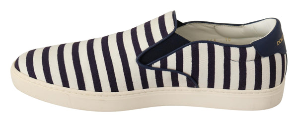 Blue White Striped Canvas Cotton Loafers Shoes