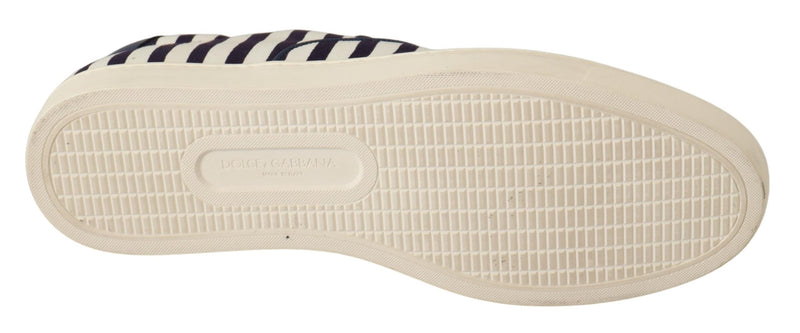 Blue White Striped Canvas Cotton Loafers Shoes