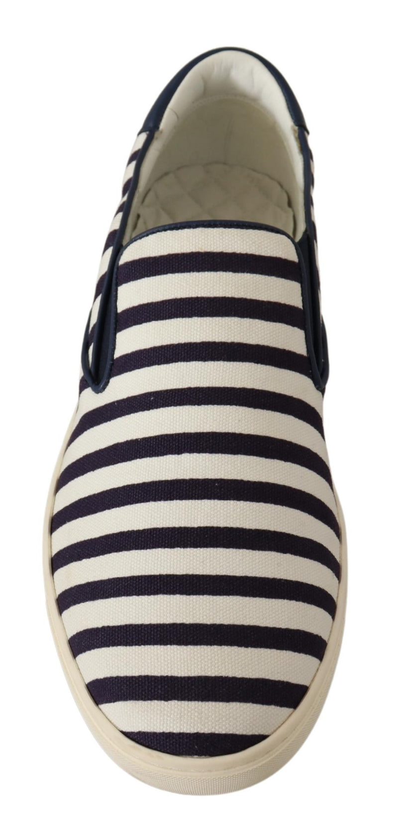 Blue White Striped Canvas Cotton Loafers Shoes