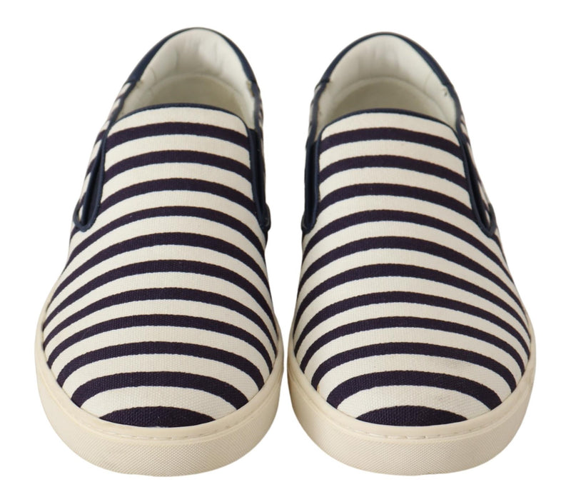 Blue White Striped Canvas Cotton Loafers Shoes