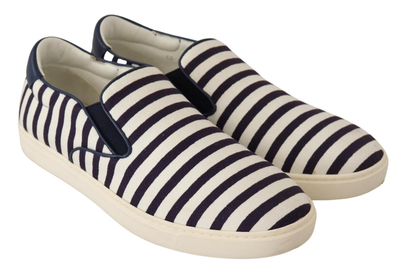 Blue White Striped Canvas Cotton Loafers Shoes
