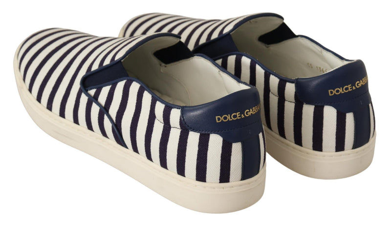 Blue White Striped Canvas Cotton Loafers Shoes