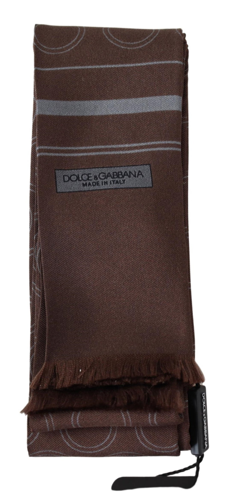 Brown Circles Neck Wrap Fringe Silk Scarf