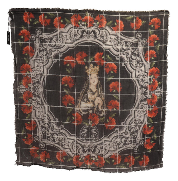 Black Red Floral Print Cashmere Shawl