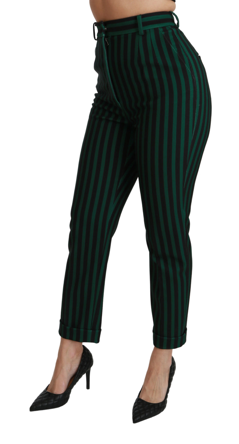 Black Green Striped High Waist Trouser Pants