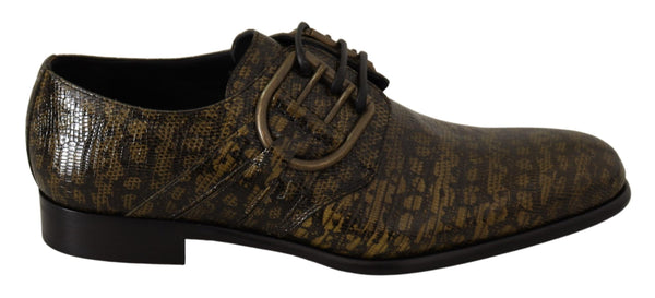 Green Animal Pattern Leather Derby Shoes