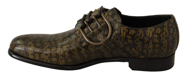 Green Animal Pattern Leather Derby Shoes
