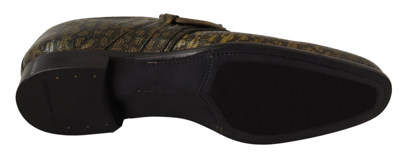 Green Animal Pattern Leather Derby Shoes