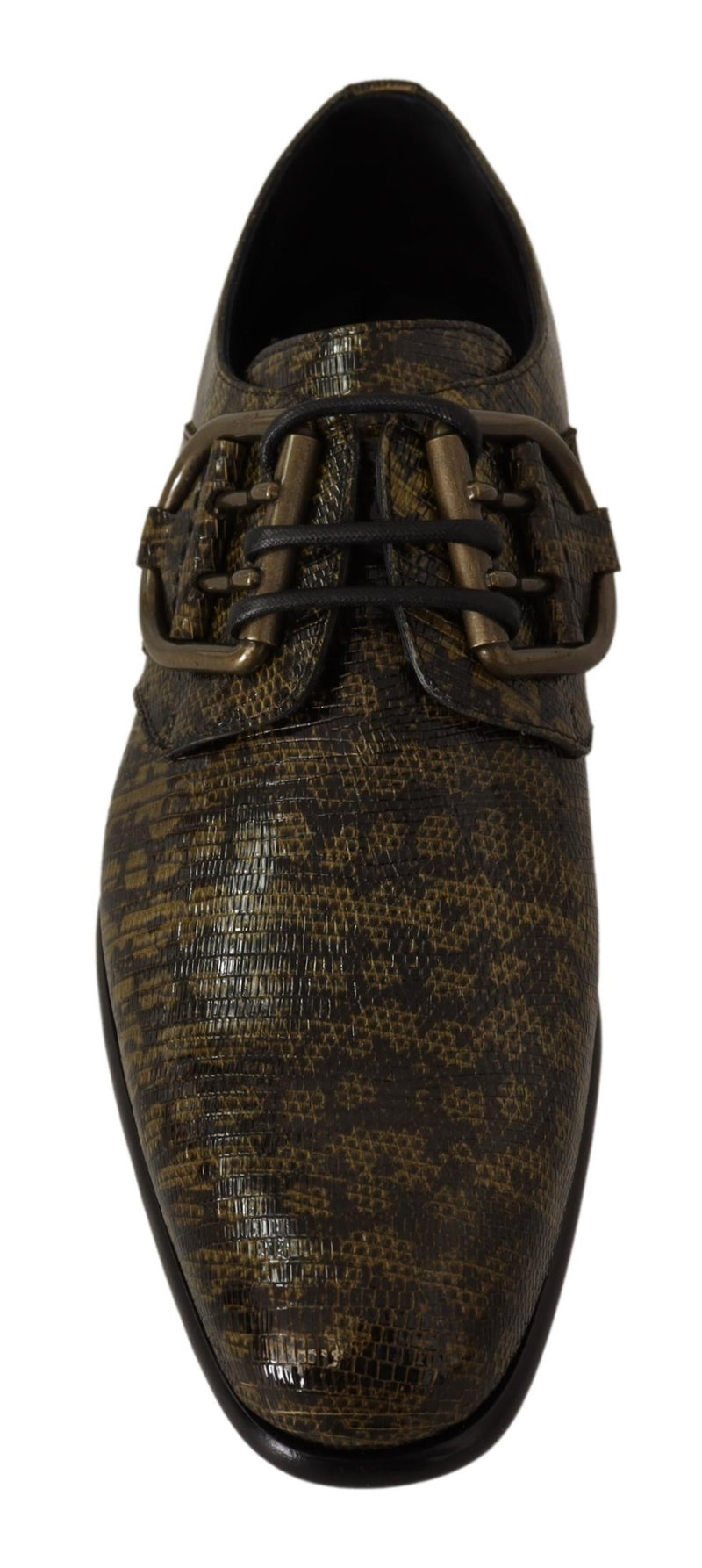 Green Animal Pattern Leather Derby Shoes
