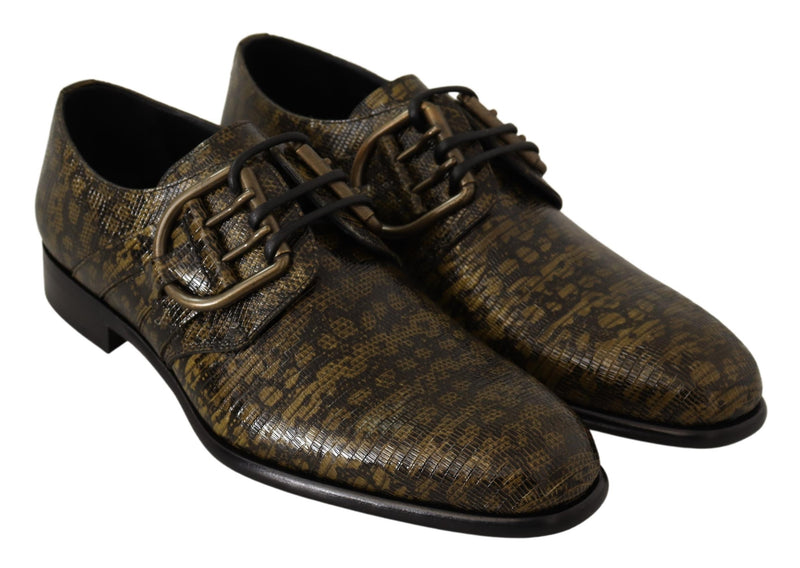Green Animal Pattern Leather Derby Shoes