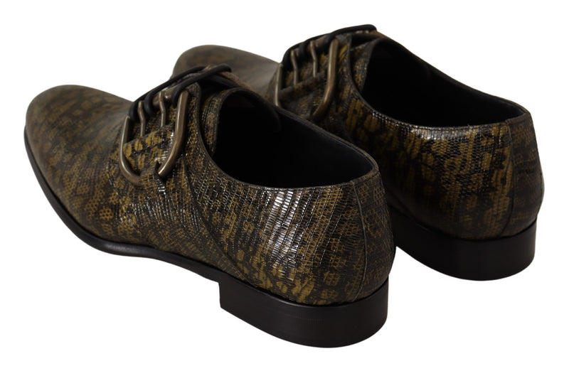Green Animal Pattern Leather Derby Shoes