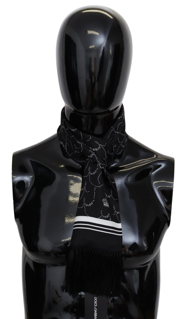 Black Patterned DG Logo Skinny Wrap Silk Scarf