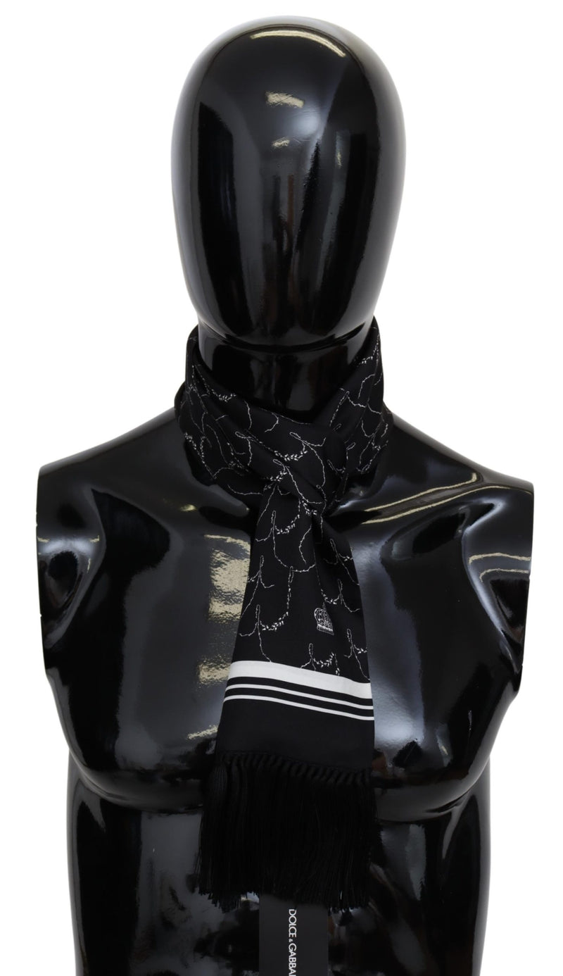 Black Patterned DG Logo Skinny Wrap Silk Scarf