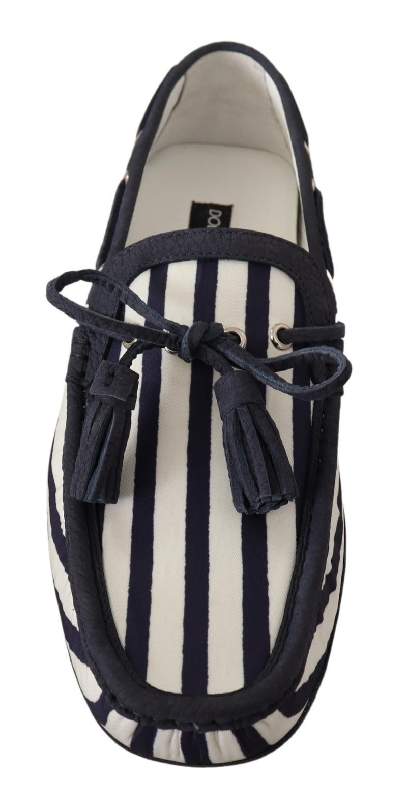 Blue White Striped Denim Leather Loafer Shoes